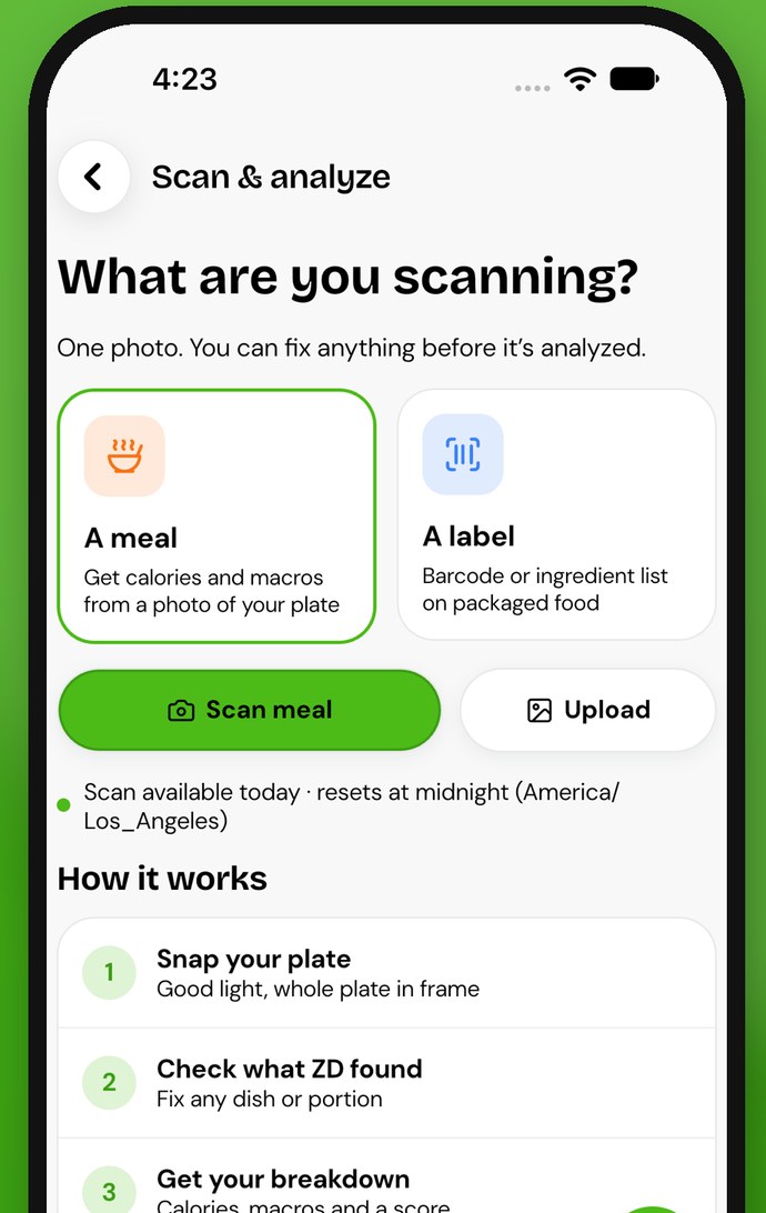 ZestDish scan screen